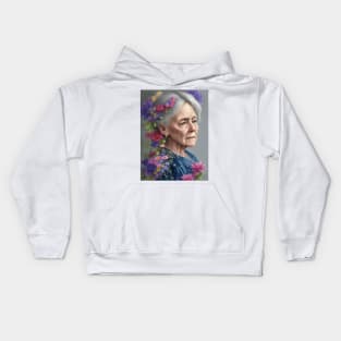 Old woman with flowers Kids Hoodie